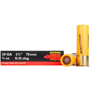 Brenneke USA K.O. Ammunition 20 Gauge 2-3/4" 3/4 oz Rifled Slug - 5 Shells - A2009827 - $6.49 - $6.49