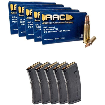 100rds Of AAC 5.56 NATO 75gr BTHP Match w/JAG Headstamp &amp; 5 Magpul Gen2 PMAG 30rd 5.56x45 Magazines - $90 - $90.00