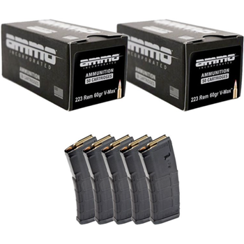 100Rds of Ammo Inc .223 rem 60 Gr V-Max &amp; 5 MAGPUL Gen2 PMAG 30 Rd 5.56 X45 Magazines - $79.99 - $79.99