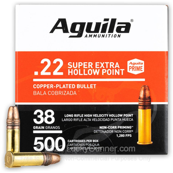 Aguila Super Extra Brass .22 LR 38 Grain 500-rounds HP - $30.69 ($7.99 S/H on Firearms)