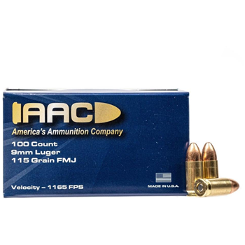AAC 9mm 115 Grain FMJ 100 Rounds Box - $25.99 - $25.99