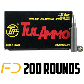 TulAmmo .223 Remington 55 gr FMJ 200 rnds (10 boxes of 20 rounds) - $74.8