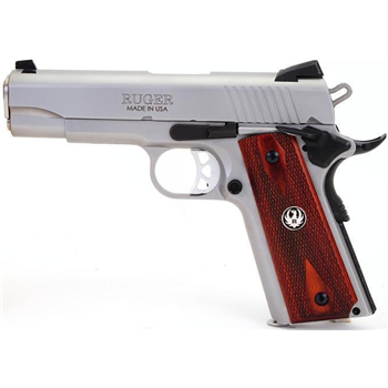 Ruger SR1911-CMD Pistol 6702, 45 ACP, 4.25 in, Rosewood Grips, Stainless Finish, 8+1 Rds - $810.60 - $810.60