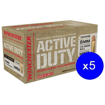 Winchester MHS, 9mm Luger, 115 grain, Full Metal Jacket Flat Nose, Brass, Centerfire Pistol Ammo, 500 Rounds - $149.99 (Free S/H over $49 + Get 2% back from your order in OP Bucks) - $149.99