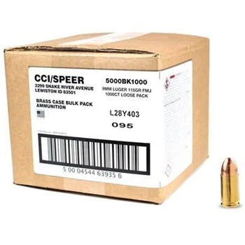 CCI Ammunition Blazer Brass Bulk 9mm FMJ 115-Grain Ammo 1000-Rounds Case - $252.99 ($9.99 S/H on Firearms) - $252.99