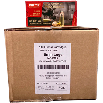 Norma Range &amp; Training 9mm 124 Grain FMJ 1000 Round Case - $259.99 (Free S/H over $175) - $259.99
