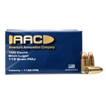 AAC 9mm 115 Grain FMJ 100 Rounds Box - $24.99 - $24.99