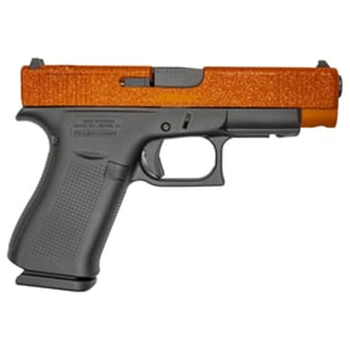 Glock G48 MOS Slim 9mm 4.17" Black GMB Barrel, 10+1, Orange Glitter Cerakote MOS Cut/Serrated Slide, Black Polymer Frame w/Beavertail, Black Textured Polymer Grips, Right Hand - $479.99 - $479.99