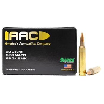 AAC 5.56 NATO Ammo 69 Grain Sierra MatchKing HPBT w/ Cannelure 20rd Box - $14.99 - $14.99