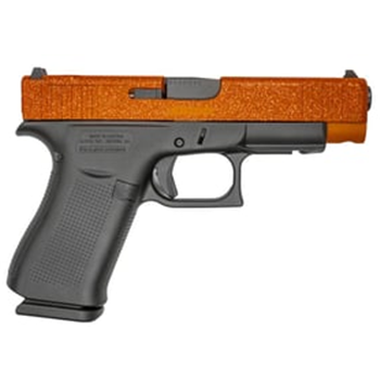 Glock G48 MOS Slim 9mm 4.17" Black GMB Barrel, 10+1, Orange Glitter Cerakote MOS Cut/Serrated Slide, Black Polymer Frame w/Beavertail, Black Textured Polymer Grips, Right Hand - $479.99