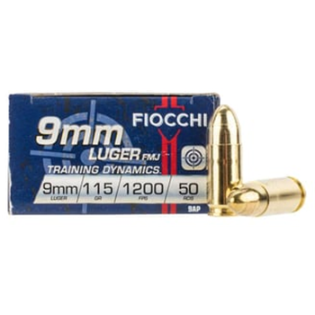 Fiocchi 9AP 9mm Luger 115gr Full Metal Jacket Ammo - 50 round box - 9AP - $12.99 (Free S/H over $175) - $12.99