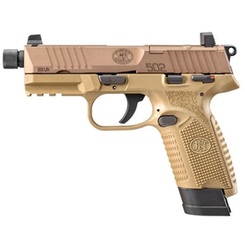 FN AMERICA FN 502 Tactical 22LR 4.6" 15rd Optic Ready Pistol w/ Threaded Barrel FDE - $416.28 (Free S/H on Firearms) - $416.28