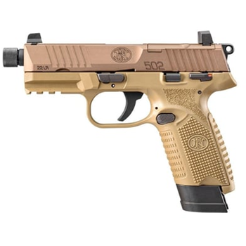 FN AMERICA FN 502 Tactical 22LR 4.6" 15rd Optic Ready Pistol w/ Threaded Barrel FDE - $416.28 (Free S/H on Firearms) - $416.28