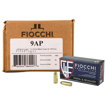 Fiocchi 9AP 9mm 115-Gr. FMJ 1000 round case - $269.99 ($8.99 Flat Rate Shipping) - $269.99