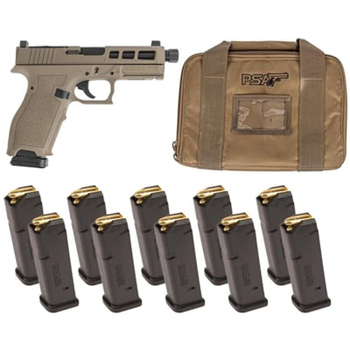 PSA Dagger Full Size - S 9mm Pistol with SW1 RMR with Threaded Barrel &amp; Ameriglo Lower 1/3 Co-Witness, 10 17rd Mags &amp; Bag, FDE (Rear Sight Rear) - $439.99 - $439.99