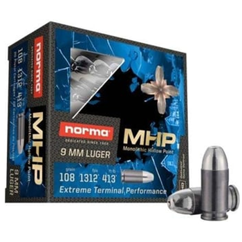 Norma 9mm Ammo 108 Grain MHP 20rds - $7.99 + Free Shipping - $7.99