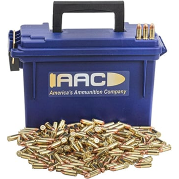 AAC 9mm Ammo 115 Grain FMJ 500rd With AAC Blue 30 Cal Ammo Can - $129.99