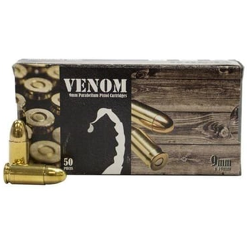 Venom Ammo 9mm 124Gr FMJ Ammo 50rds - 9MM124FMJ-V50 - $11.99 - $11.99