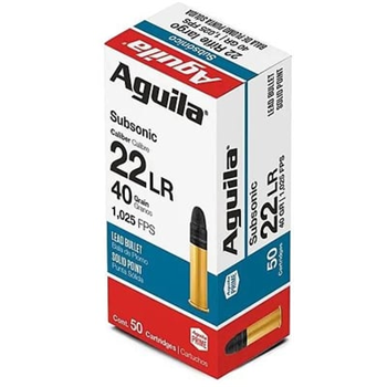 Aguila Subsonic 22 Long Rifle 40 Grain Solid Point 50 Rounds - $4.49 - $4.49