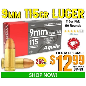 Aguila 9mm Luger Full Metal Jacket 115 Grain 50 Rounds - $12.99 - $12.99