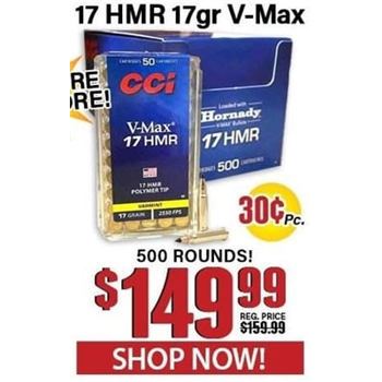 CCI 17 HMR 17 Grain V-Max 500 Round Brick - $149.99 - $149.99