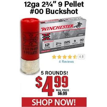 Winchester Super-X 12 Gauge 2-3/4" 9 Pellet #00 Buckshot 5 Rounds - $4.99 - $4.99