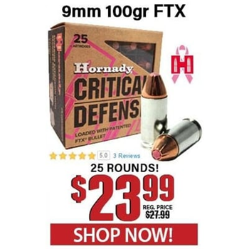 Hornady Critical Defense Lite 9mm Luger 100 Grain FTX 25 Rounds - $23.99 - $23.99
