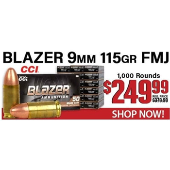 Blazer Brass 9mm Luger 115 Grain Full Metal Jacket 1000 Rounds - $249.99 - $249.99