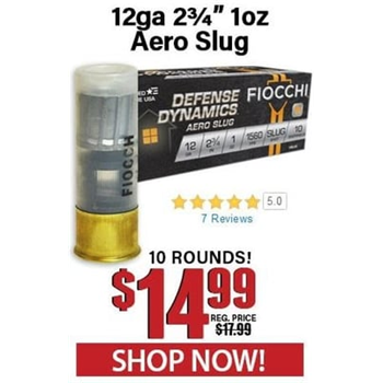 Fiocchi 12 Gauge 2 3/4" 1oz Aero Slug High Velocity 10 Rounds - $14.99 - $14.99