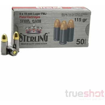Sterling - 9mm - 115 Grain - FMJ - Steel Case 1000 rounds - $214.99 - $214.99