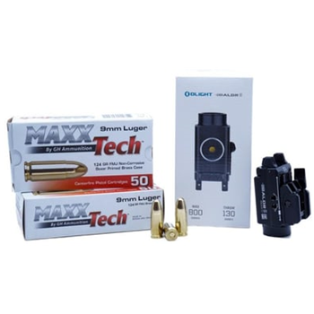 BUNDLE DEAL: OLIGHT BALDR S PISTOL FLASHLIGHT AND 100 ROUNDS OF MAXXTECH 9MM - $129.95 - $129.95