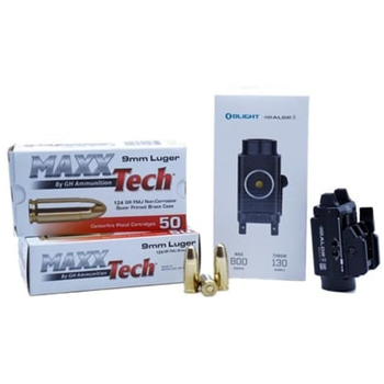 BUNDLE DEAL: OLIGHT BALDR S PISTOL FLASHLIGHT AND 100 ROUNDS OF MAXXTECH 9MM - $129.95 - $129.95