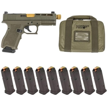 PSA Dagger Compact 9mm SW2 Doctor Cut Pistol With 2XL Sights, Gold Threaded Barrel, &amp; (10) 15rd Magazines, Sniper Green - $379.99 - $379.99