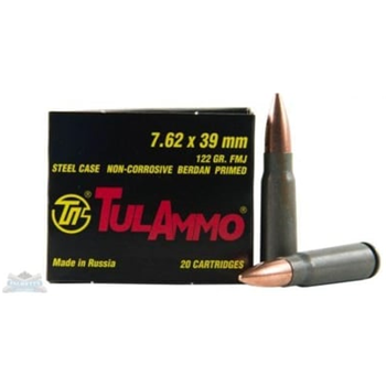 Tula 7.62x39 Ammo 122 Grain FMJ Steel Case 20rds - $8.99