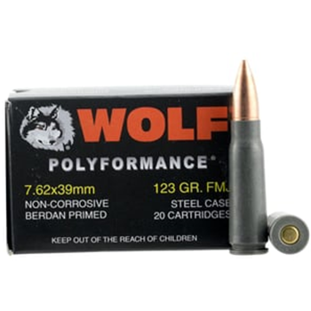 Wolf Performance 7.62x39 123 Grain Bi-Metal FMJ Steel Case Ammo Rifle Ammo - 1000 Rounds - AMM-597-023-20 - $569 ($8.99 Flat Rate Shipping) - $569.00