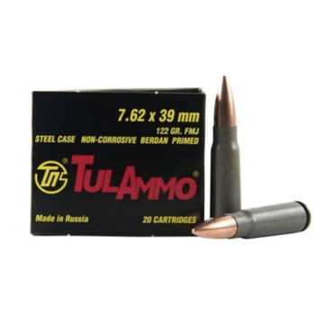 Tula 7.62x39 Ammo 122 Grain FMJ Steel Case 20rds - $8.99 - $8.99