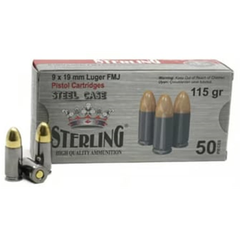 Sterling 9mm 115 Grain FMJ Steel Case 1000 rounds - $214.99 - $214.99