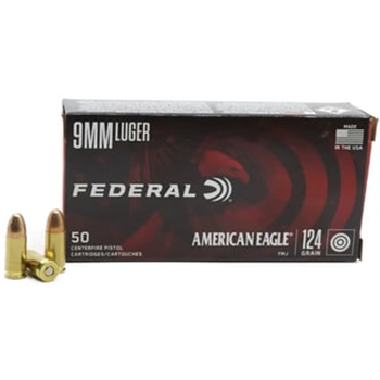 Federal American Eagle 9mm 124 Grain FMJ 1000 Rnd - $259.99 - $259.99