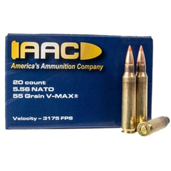 AAC 5.56 NATO 55 Grain V-Max w/ Cannelure 20rd Box - $10.99 - $10.99