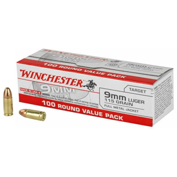 Winchester 115gr FMJ 9mm Ammunition, 100rds - USA9MMVPY - $24.99 - $24.99