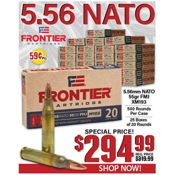 Hornady Frontier 5.56 NATO M193 55 Grain Full Metal Jacket 500 Round Case - $294.99 - $294.99