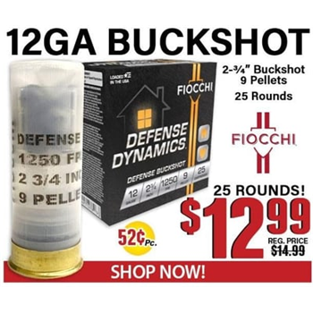 Fiocchi Defense Dynamics 12 Gauge 2 -3/4" Home Defense Buckshot 9 Pellets 25 Rounds - $12.99 - $12.99