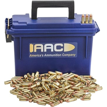 AAC 9mm Ammo 115 Grain FMJ 500rd With AAC Blue 30 Cal Ammo Can - $149.99 - $149.99