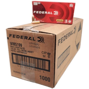 Federal Champion 9mm Luger Ammo 115 Grain FMJ Ammo Handgun Ammo - 1000 Rounds - WM5199 - $259.95 (Free S/H over $175) - $259.95