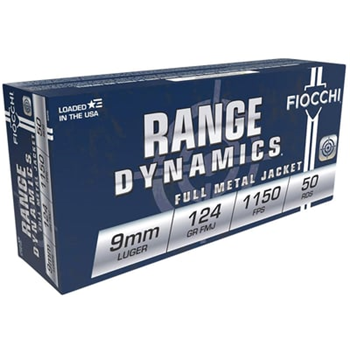 Fiocchi Range Dynamics Ammo 9mm 124gr Full Metal Jacket 50 Round Box - Brass Casing - $12.49 (Free Shipping on Firearms) - $12.49