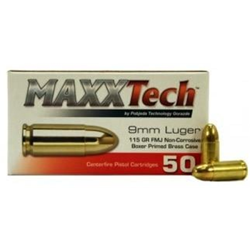 Maxxtech 9mm 115gr FMJ Brass Cased 50rds - $13.99 - $13.99
