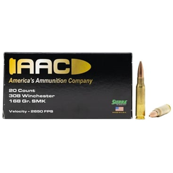 AAC 308 Winchester Ammo 168 Grain Sierra Matchking HPBT 20rd Box - $20.99 - $20.99
