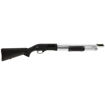 Description:   WinchesterÂ® SXP Marine Defender 12 Gauge Pump Shotgun.
Built to handle the roughest environments. On your boat, at the cabin, at camp or at home, this is the Shotgun you want at your side. It has a shorter personal defense 18" barrel and ultra-rugged construction to stand up to wet environments, like on a boat.
The barrel is a matte chrome steel to outlast tough conditions. And its from Winchester's SXP line, which is the line that brings you the world's fastest pump-action shotguns, firing 3 shots in just a half second for faster follow-up shots. It's really a sweet Shotgun... it's lightweight, balanced and quick to aim to get you on target in no time flat.
Winchester SXP Marine Defender Shotgun special features:
- Invector-PlusÂ™ choke tube system with cylinder choke ins
