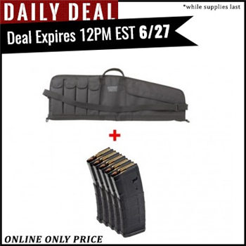 
		  	    
		  		  Description:   Quick Overview
SKU: KIT-0140
UPC:
MFR#:
- Blackhawk! Sport 36" Tactical Carbine Rifle Case - 74SG36BK (Sku: 6070)
- 5 - Magpul PMAG 30, 5.56x45 Magazine - MAG571-BLK (Sku: 2)
Blackhawk! Sport 36" Tactical Carbine Rifle Case - 74SG36BK
Tight-Weave 600 Denier polyester with thick PVC laminate &amp; dual-density foam padding
Holds carbines up to 36" long
Four external magazine pockets &amp; two large accessory pockets for gear
If you need a quality protective carry case for your valuable firearms, then this bag from Blackhawk is it! Itâ€™s made with 600 denier polyester with thick PVC laminate and dual-density foam padding.
Magpul PMAG 30, 5.56x45 Magazine - MAG571-BLK
Black finish
Impact &amp; crush resistant polymer construction
Constant-curve internal geo