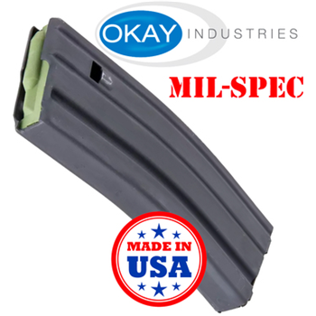 
		  	    
		  		  Description:  Coupon "No Code Needed" for No CA Tax - These magazines are current US MILITARY standard issue. OKAY industries is the OEM manufacture of magazines for Colt, Sig Sauer and many others.
Features:
All components are Mil-Spec &amp; 100% MADE IN USA
Heat-treated &amp; anodized aluminum body reduced weight &amp; superior performance.
Tough dry film lube MIL-SPEC Grey coating
Manufactured under strict ISO quality standards
Mil-Spec green follower
NSN# 1005-00-921-5004
Govt Part# 8448670
SKU#: OKAY-USGI30G

		  	